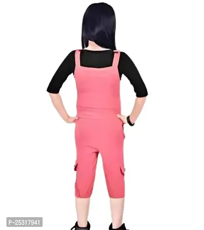 Stylish Pink Cotton Self Pattern Basic Jumpsuit For Girls-thumb3