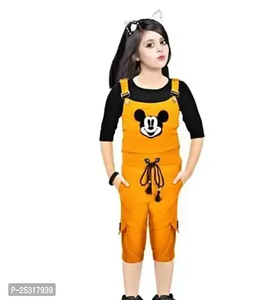 Stylish Yellow Cotton Self Pattern Basic Jumpsuit For Girls