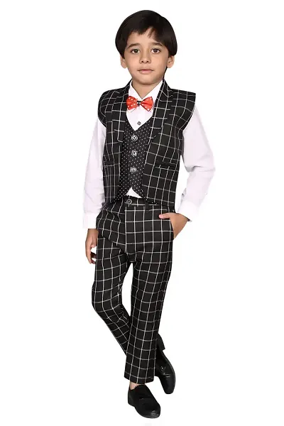 VALUE CREATION BLACK 3-Piece Shirt, Trouser, Waistcoat with Bow-Tie Boy's Suit Set For Party, Wedding, Birthday_ VC016-BLACK4