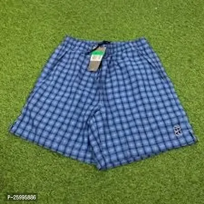 Elegant Blue Cotton Blend Checked Shorts For Boys