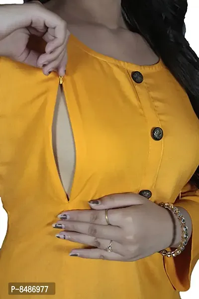 Stylish Yellow Rayon Solid Maternity Kurta For Women-thumb5