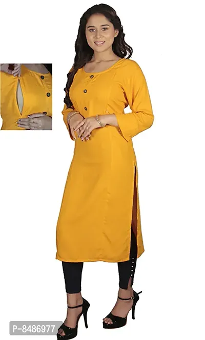 Stylish Yellow Rayon Solid Maternity Kurta For Women-thumb0