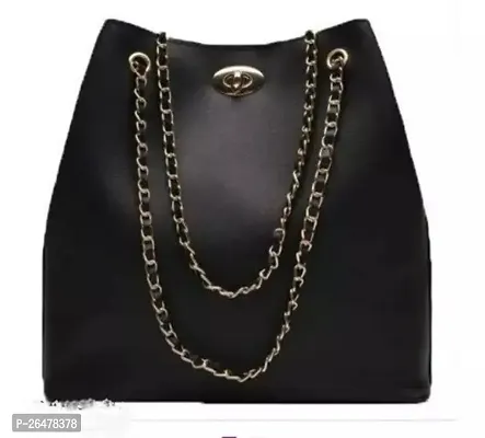 Fabulous Black PU Self Pattern Handbags For Women-thumb0