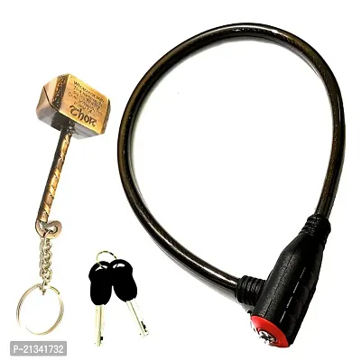 Heavy Duty Cable Lock for Cycle, Bicycle, Helmet, Bike, Luggage, and Other Items, Comes with 2 Keys and a Lovely Premium Finish Alloy Key Chain-thumb0