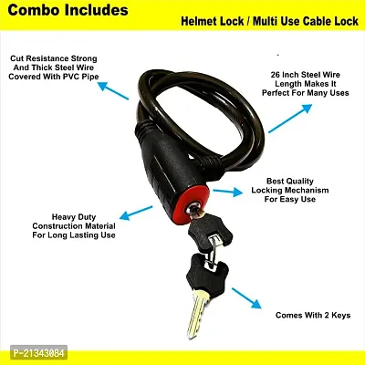 Heavy Duty Cable Lock for Cycle, Bicycle, Helmet, Bike, Luggage, and Other Items, Comes with 2 Keys and a Lovely Premium Finish Alloy Key Chain-thumb3