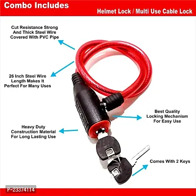 Man Of Valour Heavy Duty Cable Lock for Cycle, Bicycle, Helmet, Bike, Luggage, and Other Items, Comes with 2 Keys and a Lovely Premium Finish Alloy Key Chain-thumb5