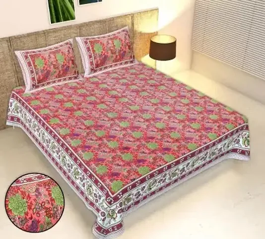 Printed Cotton King Size Bedsheets (90*108 Inch) with 2 Pillow Covers