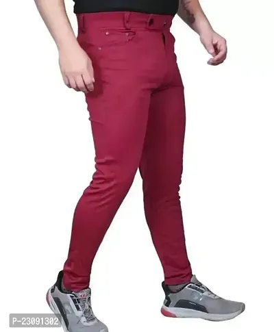 Stylish Men Maroon Lycra Casual Trouser