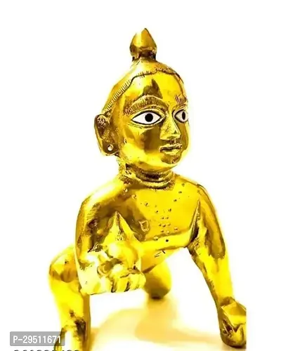 Golden Brass Laddu Bal Gopal Thakur Ji Statue for Puja