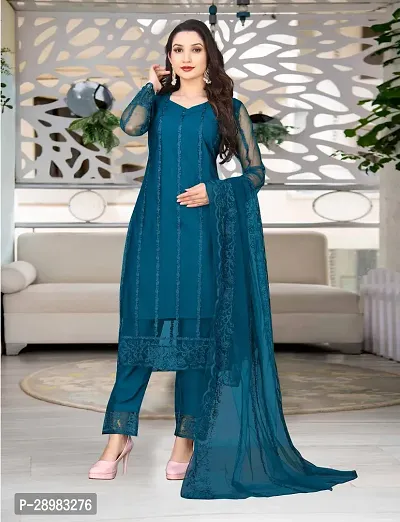 Fancy Net Kurta Bottom And Dupatta Set For Women