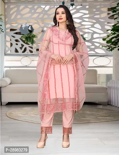 Fancy Net Kurta Bottom And Dupatta Set For Women