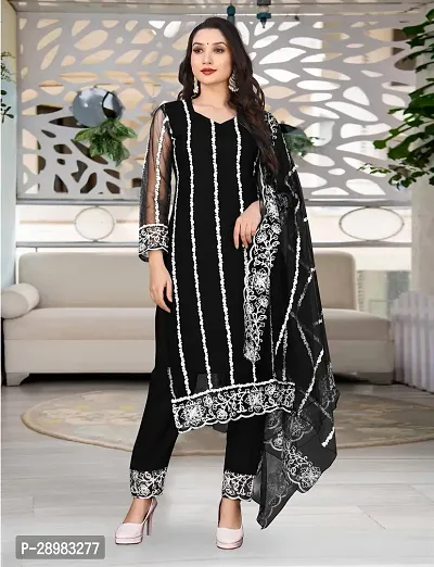 Fancy Net Kurta Bottom And Dupatta Set For Women