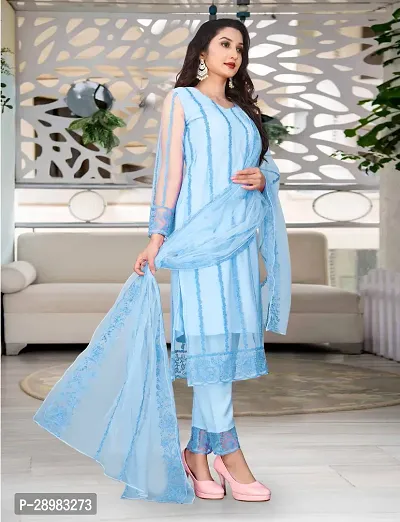 Fancy Net Kurta Bottom And Dupatta Set For Women-thumb2