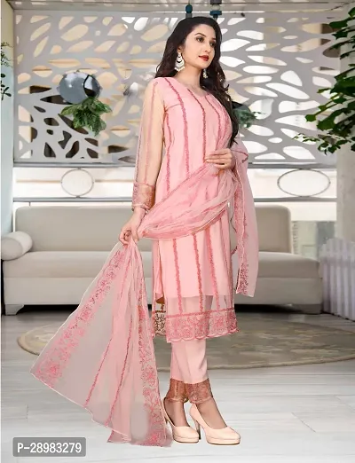 Fancy Net Kurta Bottom And Dupatta Set For Women-thumb3