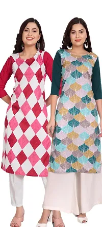 Ethnic Wear Crepe Straight Cut Kurta For Women (Combo Pack Of 2)