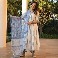 Women Block Printed Kurta and Pant Set with Dupatta.-thumb1