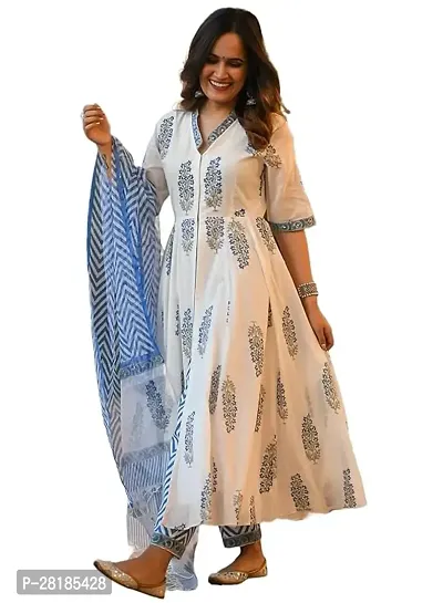 Women Block Printed Kurta and Pant Set with Dupatta.-thumb3