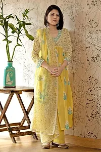 Women's Rayon Blend Anarkali Printed Kurta, Pant and Dupatta Set-thumb2