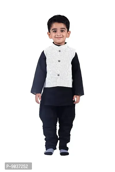 Classic Cotton Solid Kurta Sets for Kids Boys with Waist Coat-thumb0