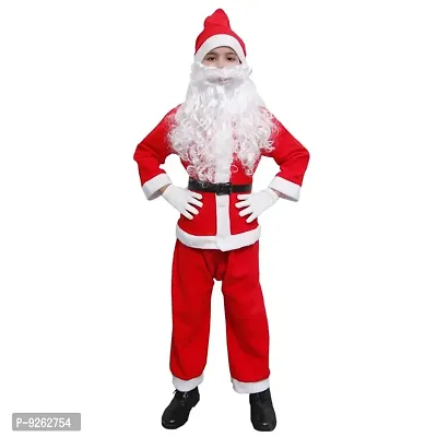 Santa Claus Costume Dress Kids Christmas Costume Complete Set of 6(Jacket,Pant,Hat,Pouch,Beard,Belt)-Red  White Fancy Dress Costume (NO Gloves)