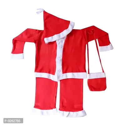 Santa Claus Costume Dress Kids Christmas Costume Complete Set of 4(Jacket,Pant,Hat,Pouch)-Red  White Fancy Dress Costume (NO Gloves)
