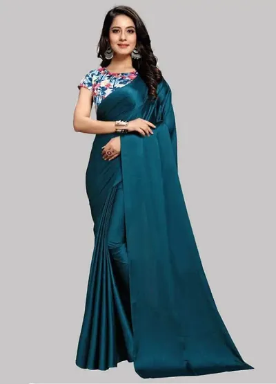 Beautiful satin silk saree with digital blouse piece