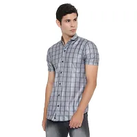 ZEKU Men's Lycra Printed Regular Fit Half Sleeve Shirt (Indigo_Grey_P)-thumb3