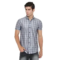 ZEKU Men's Lycra Printed Regular Fit Half Sleeve Shirt (Indigo_Grey_P)-thumb2