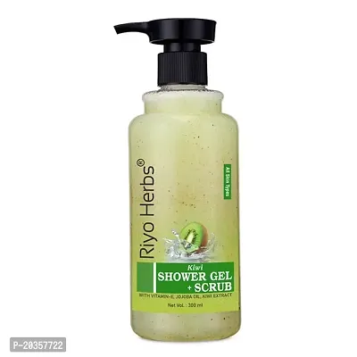 Riyo Herbs Body Wash  Scrub Shower Gel, Pampering Care with Refreshing Scent of Kiwi Flower, Use for Softer and Smoother Skin, Heals Dryness,300ml