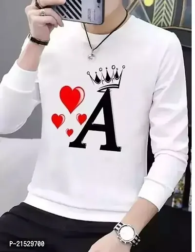 Stylish White Polyester Printed Long Sleeve Round Neck Tees For Men-thumb0