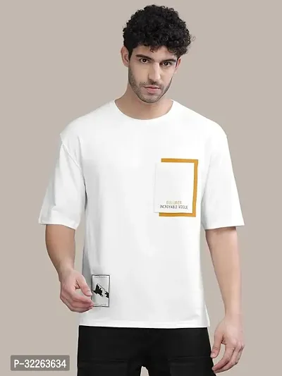 Comfortable White Cotton Blend Tees For Men-thumb0