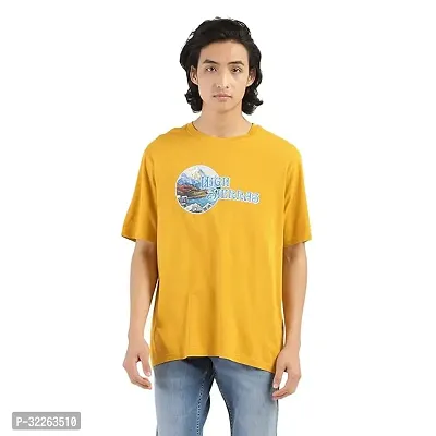 Comfortable Yellow Cotton Blend Tees For Men