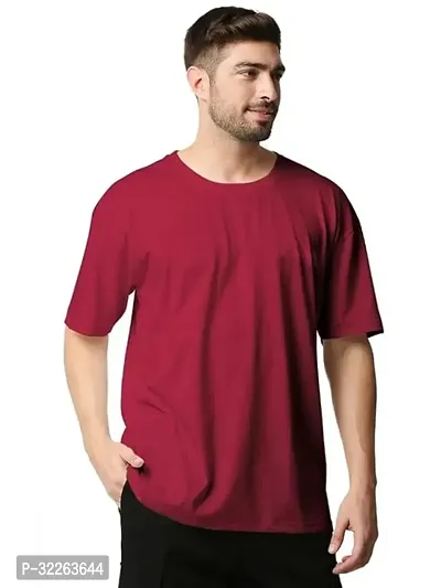 Comfortable Maroon Cotton Blend Tees For Men-thumb0