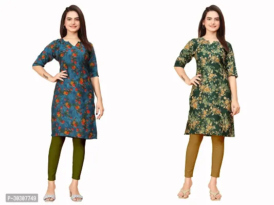 Elegant Multicoloured Printed Crepe Kurta Combo Of 2-thumb0