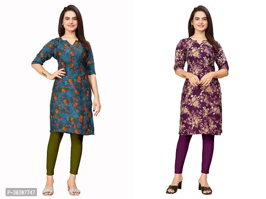 Elegant Multicoloured Printed Crepe Kurta Combo Of 2-thumb0