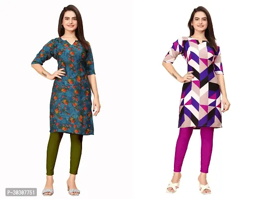 Elegant Multicoloured Printed Crepe Kurta Combo Of 2-thumb0