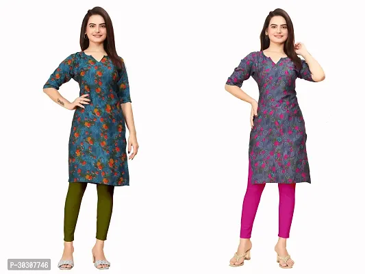 Elegant Multicoloured Printed Crepe Kurta Combo Of 2-thumb0