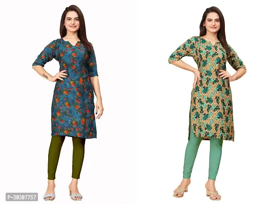 Elegant Multicoloured Printed Crepe Kurta Combo Of 2-thumb0