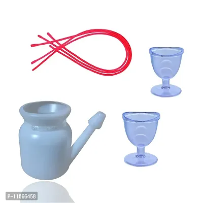 Widely Pure Jal Neti Pot Lota 500ml and 2 Eye Wash Cup and 3 Rubber Sutra neti combo pack with user manual