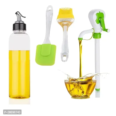 Rusho Oil dispenser 1 litre Bottle for kitchen Cooking and Plastic Oil Pump for Oil Extractor and Reusable Non-Sticky Spatula and Oil Brush Kitchen Set silicone brush-thumb0