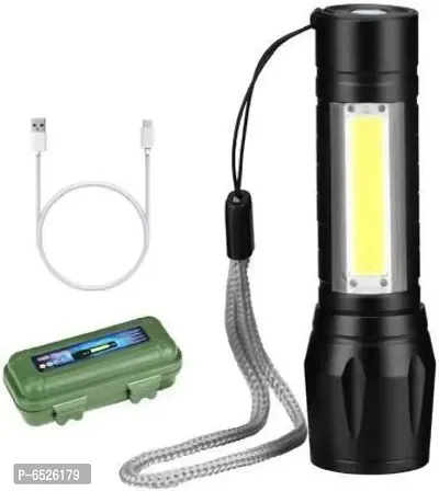USB Torch Light Mini Torch Light Rechargeable Flashlight + Desk Lamp with Gift Box Focus Zoom Torch Light with 3 Modes Adjustable for Emergency [Black] [Pack of 1]-thumb0