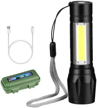 USB Torch Light Mini Torch Light Rechargeable Flashlight + Desk Lamp with Gift Box Focus Zoom Torch Light with 3 Modes Adjustable for Emergency [Black] [Pack of 1]