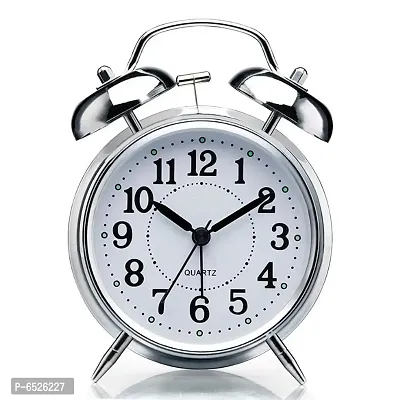 Metal Analog Twin Bell Alarm Clock with Backlight and Loud for Bedroom, Office , Home Decor - Silver-thumb0