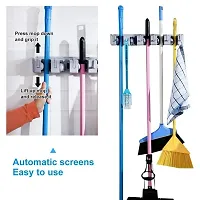 Mop and Broom Holder; Upgraded with Effective Strong Holding 5 Slot Position with 6 Hooks Garage Storage up to 11 Tools Wall Mounted; Organize Ideas; Standard Size-thumb1