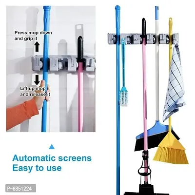 Mop and Broom Holder; Upgraded with Effective Strong Holding 5 Slot Position with 6 Hooks Garage Storage up to 11 Tools Wall Mounted; Organize Ideas; Standard Size-thumb2