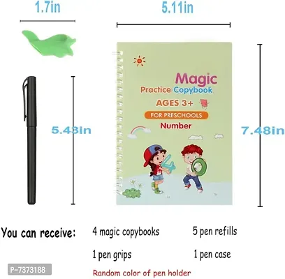 Magic Practice Copybook (4 Books,10 Refill), Number Tracing Book for Preschoolers with Pen, Magic Calligraphy Copybook Set Practical Reusable Writing Tool Simple Hand Lettering-thumb2