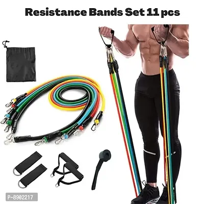 Resistance Bands 11 pcs Set, Stretching and Exercise, Toning Tube kit with Door Anchor, Foam Handles, Leg Ankle Strap and Carry Bag and Box Packaging for Men and Women Workout at Home and Gym-thumb0