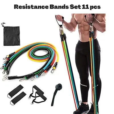 Resistance Bands 11 pcs Set, Stretching and Exercise, Toning Tube kit with Door Anchor, Foam Handles, Leg Ankle Strap and Carry Bag and Box Packaging for Men and Women Workout at Home and Gym