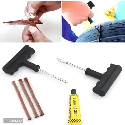 Puncture Repair Kit Tubeless Tyre Full Set, Rubber Cement and Extra Strips for Cars, Bikes-thumb0