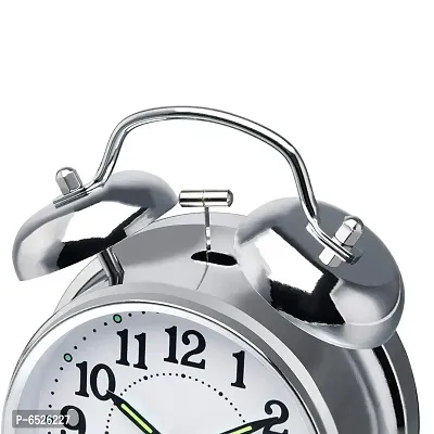 Metal Analog Twin Bell Alarm Clock with Backlight and Loud for Bedroom, Office , Home Decor - Silver-thumb5